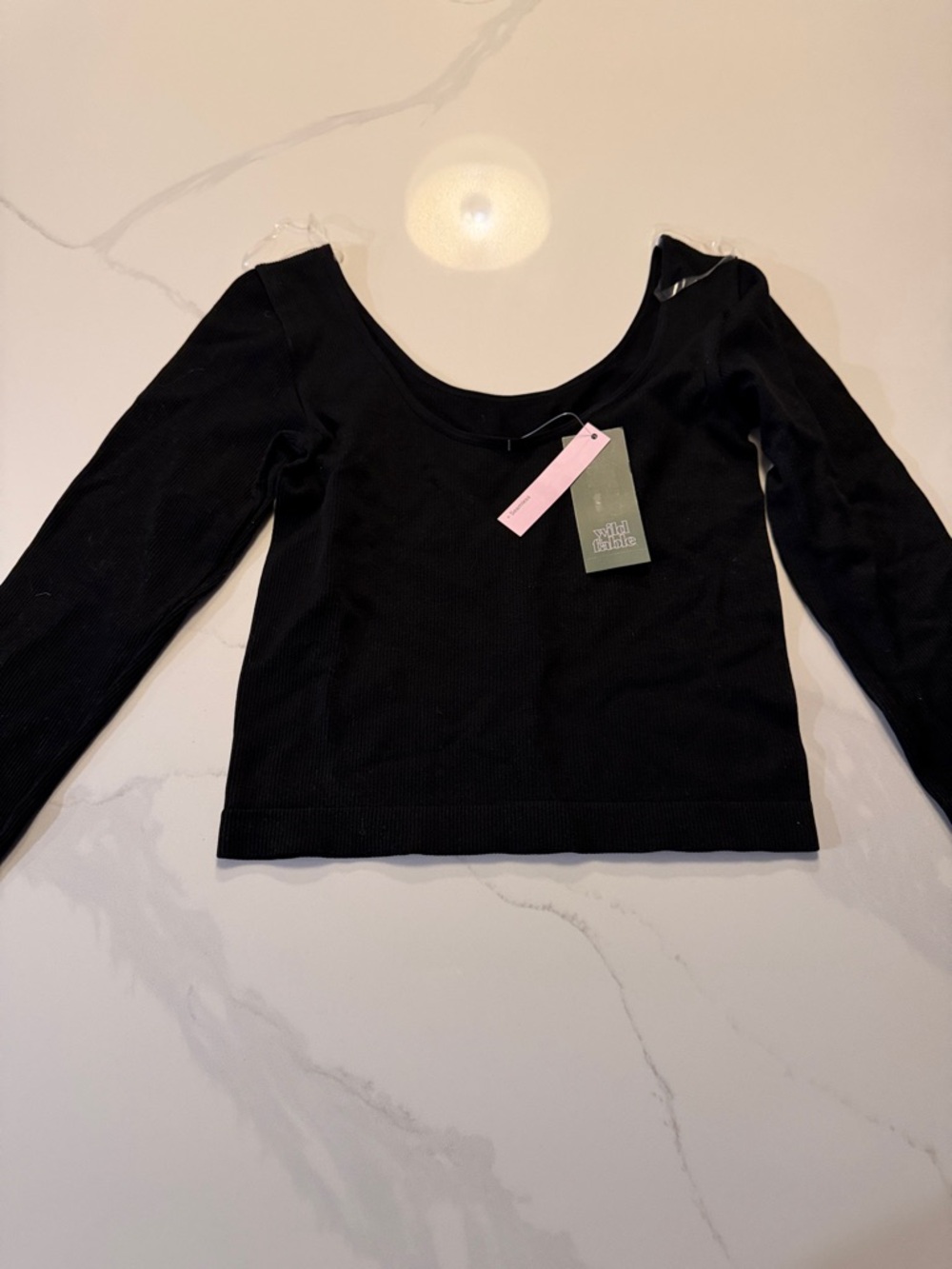 Black Ribbed Long-Sleeve Neck Top